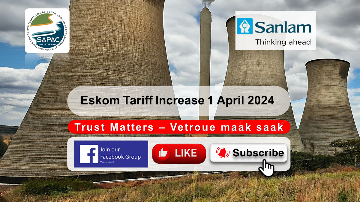 Eskom`s new tariffs Price Hike effective 01 April 2024 South Africa